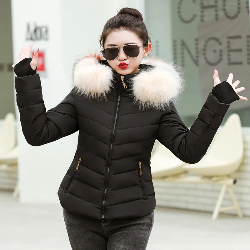 Зимняя женская куртка размера плюс, женские парки, плотная верхняя одежда, одноцветные пальто с капюшоном, короткие женские тонкие базовые Топы с хлопковой подкладкой