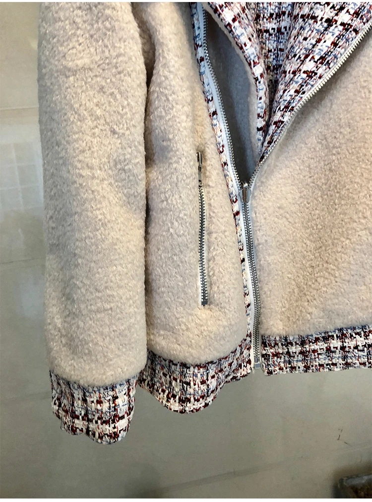 Tweed Woolen Women Long Sleeve Thick Warm Locomotive Short Jacket Coat Newest Winter Zipper Pockets Runway Coats Tops Mujer