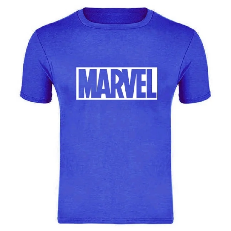 Новые модные футболки для пары с короткими рукавами Marvel, Мужская футболка с принтом супергероя, футболка с круглым вырезом, комикс, футболка с надпись Marvel, топы, Мужская одежда, футболки - Цвет: blue