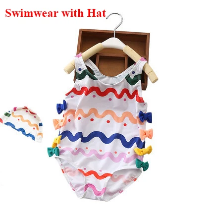 Купальный костюм для девочек 2-7 лет, новинка года, купальный костюм с шапочкой для девочек, детский купальный костюм, Детские танкини, купальный костюм, Beachwear-SW368 - Цвет: SW368 with Hat