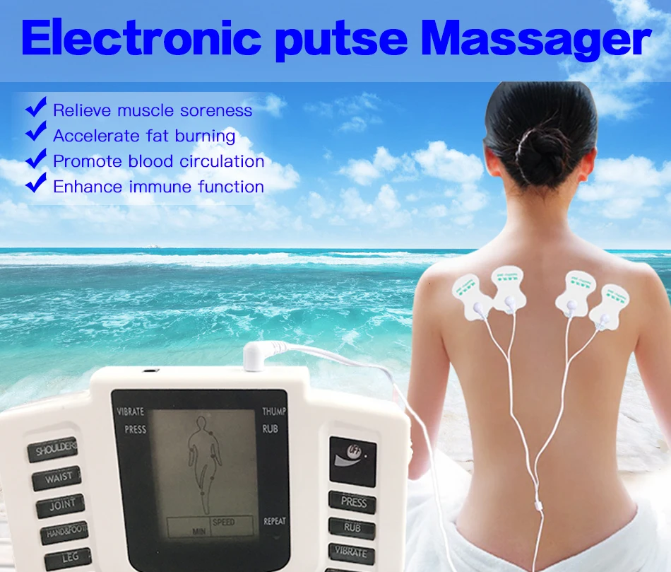Стимулятор для тела, электрические мышцы, русская кнопка, терапия, массажер, пульс, акупунктура, полный массаж спины, расслабляющий уход, 16 подушечек
