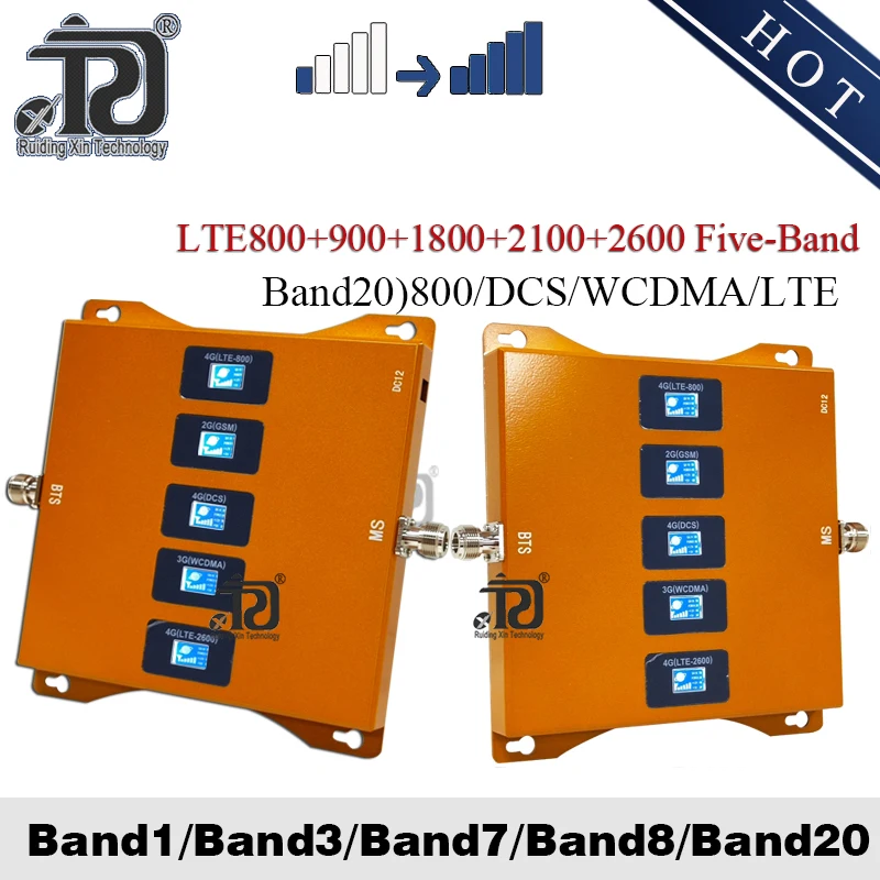 Новинка! 5 полосный усилитель сигнала мобильного телефона B20 800 900 1800 2100 2600 МГц