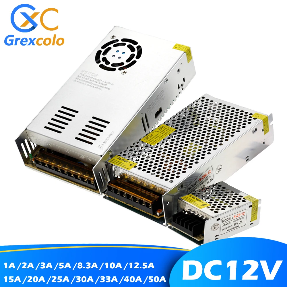 Lighting Transformer DC12V LED Strip Driver 1A 2A 5A 10A 15A 20A 30A 50A Switching Mode Power Supply.