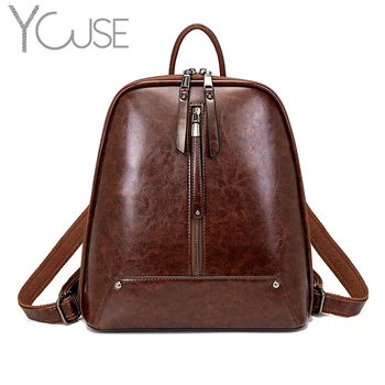 

YOUSE Genuine Real Cow Leather Oil Wax Women Backpacks Large Capacity Cowhide Travel Bags for Ladies's Schoolbag Teenagers Bag