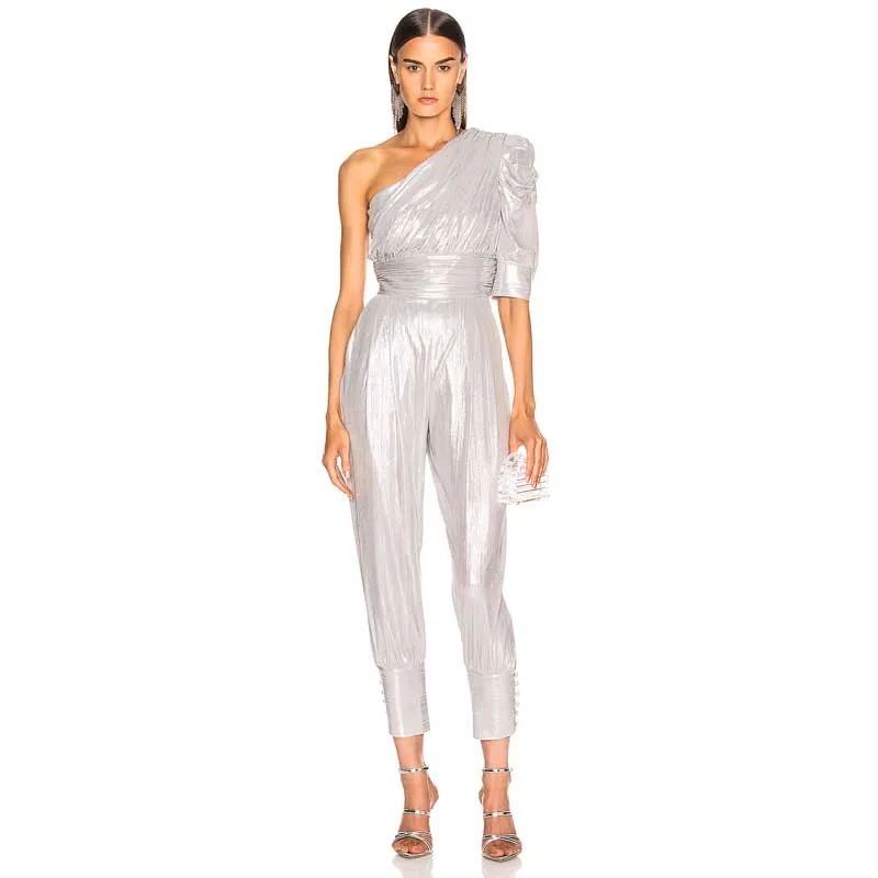 

wholesale Newest Celebrity Party Jumpsuit Silver Shoulder Short sleeve Fashion casual Women Jumpsuit