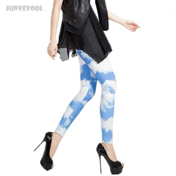 

Seamless Leggings Blue Sky and White Cloud Print Women Skinny Pants High Waist Stretch Slim 3D Tattoo Pencil Trousers Plus Size