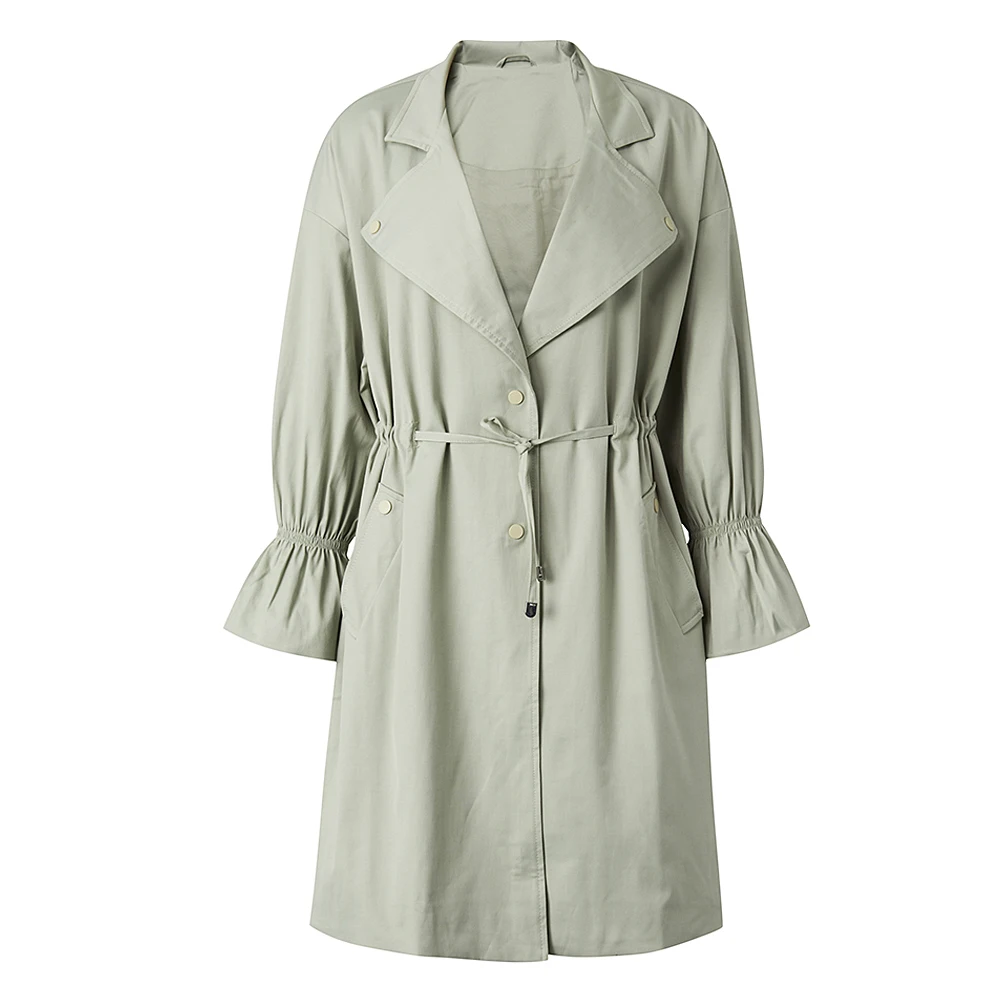 Metersbonwe Fashion Long Trench Female Windbreaker Trench Women Autumn Casual Trench Office Lady Coat Outwear - Цвет: Desert green