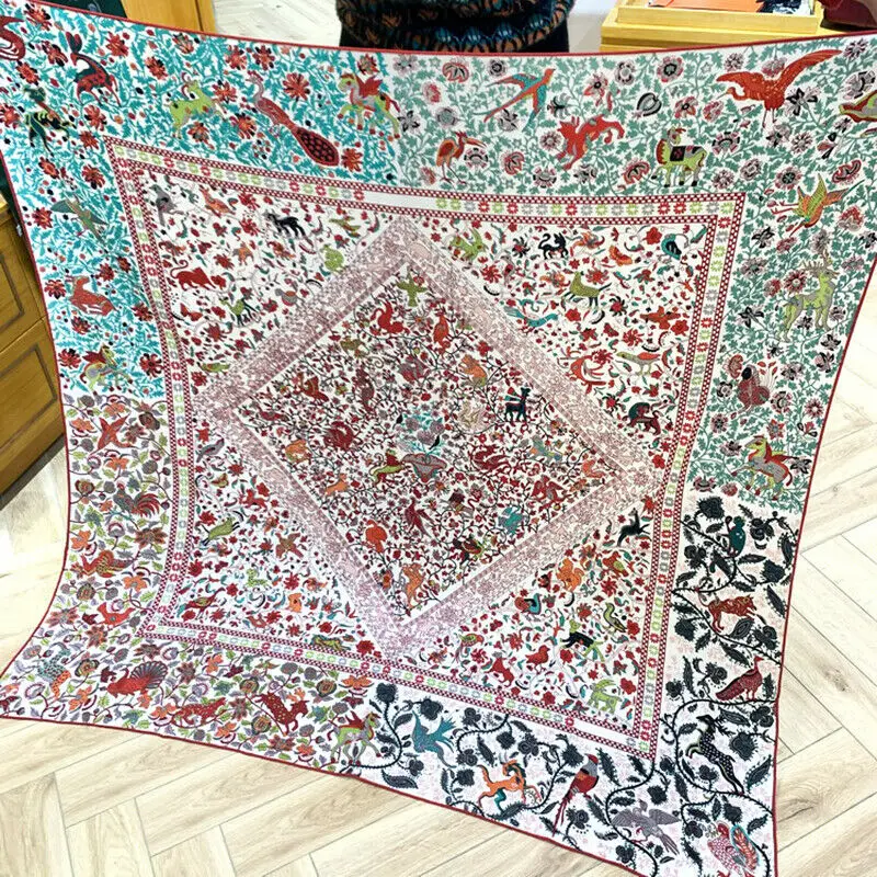 70% Cashmere 30% Silk Scarf Women Fashion Square Kerchief Flower Garden Shawl Stole Big Blanket Bandana 135*135cm