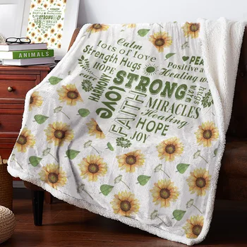 

BIGHOUSES Throw Blanket Sunflower Love Healing Text Bedspread Coverlet Blankets Fleece Throw Cover Wrap Personalized Thick