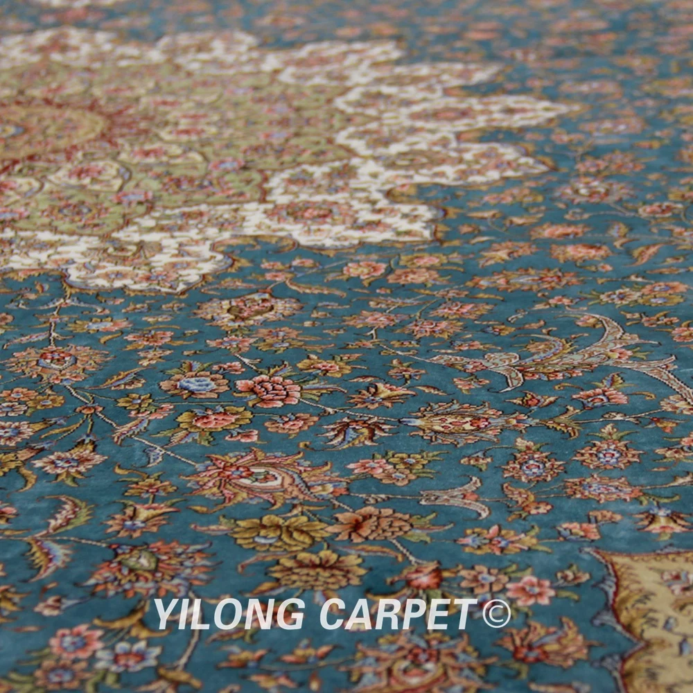 Yilong 10'x14' элегантный светло-голубой турецкий дизайн handknotted Шелковый персидский ручной работы ковры (TJ061A)