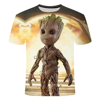 

Superhero Groot Movie Guardian of the Milky Way Men's T-shirt Summer New 3D Printing Groot Flower Pot Casual Children's T-shirt