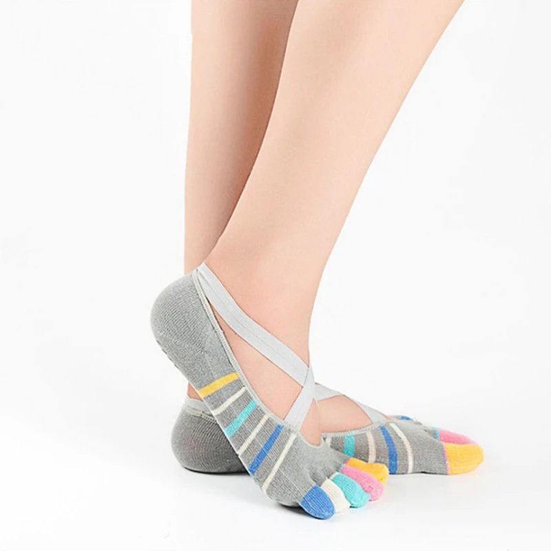 Для женщин Йога Пять пальцев полный носок Нескользящие хлопковые носки Пилатес фитнес спортзал носок с силиконовой пяткой для танцев балета Спорт