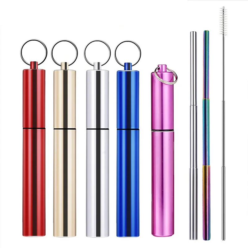 

Retractable Stainless Steel Telescopic Straw Travel Outside Reusable Foldable Straw with Cocktail Metal Straw for Bar Accessorie