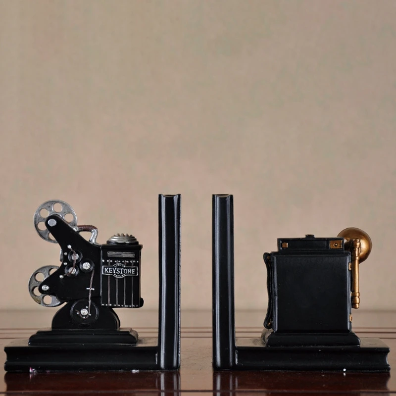 Retro Camera Bookend Movie Film Projector Black Silver Collector's Project Creative Bookcase Vintage Jewelry Study Room Study Ho