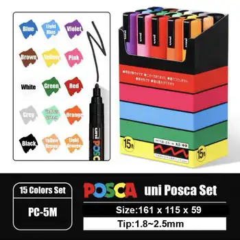

1set Uni Posca PC-5M Paint Marker- Extra Fine Bullet Tip 1.8-2.5mm Water-Based 15 Colors Set