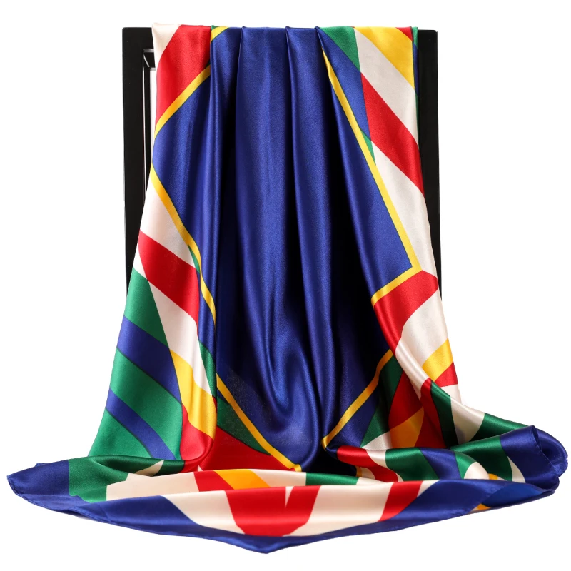 90*90cm Hijab Scarves Women Fashion Print Silk Satin Female Luxury Brand Square Shawls Head Ladies bandanna foulard muffler girl 3