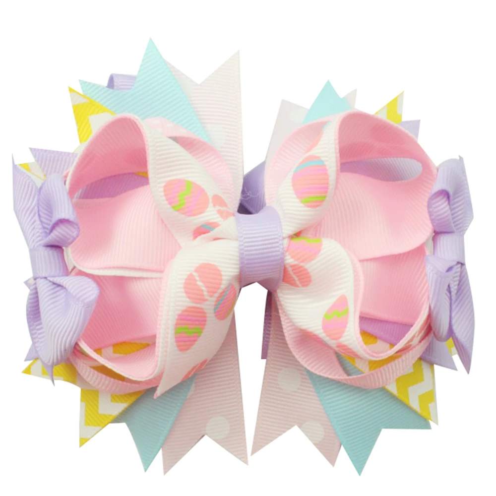 5 inch new Grosgrain Hair Bow clips For Kids Girls Hair Accessories Easter eggs print ribbon hair clips