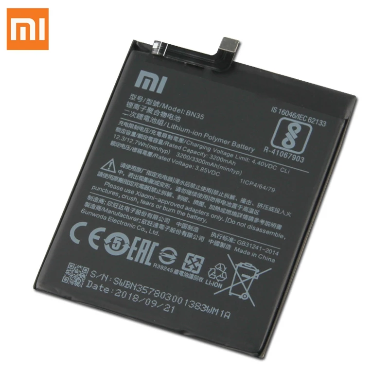 Оригинальная сменная батарея для Xiaomi mi Red mi 5 5," Redrice 5 BN35, настоящая батарея для телефона 3300 мАч
