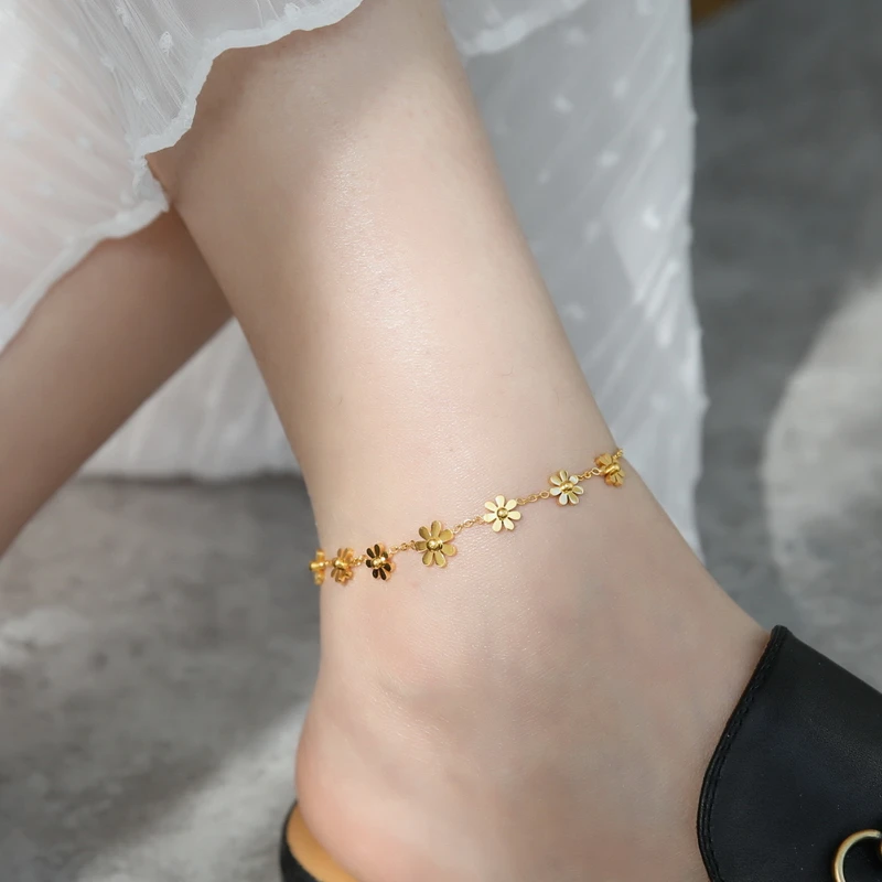YUN RUO Yellow Gold Color Elegant Sunflower Daisy Anklet Fashion Woman Gift 316 Titanium Steel Jewelry Never Fade hypoallergenic YUN RUO Yellow Gold Color Elegant Sunflower Daisy Anklet Fashion Woman Gift 316 Titanium Steel Jewelry Never Fade hypoallergenic