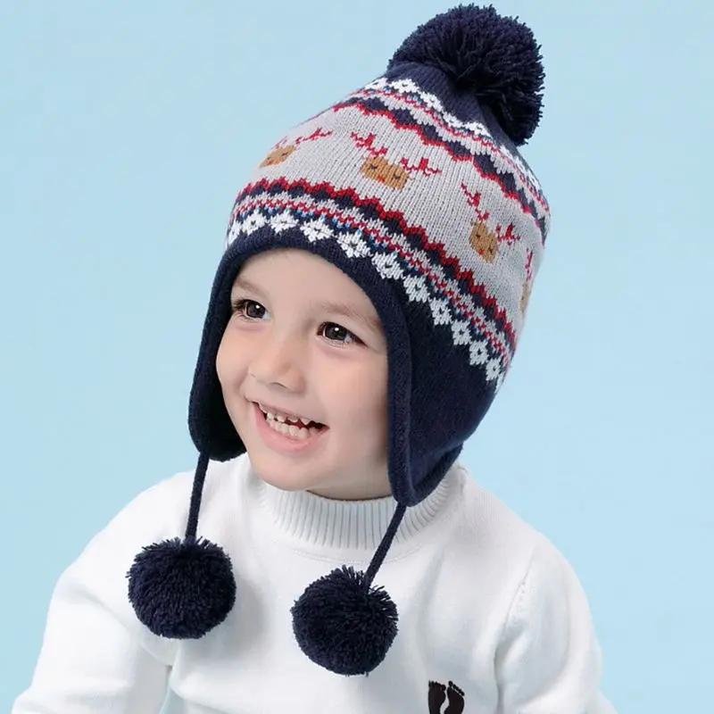Детская зимняя шапка-ушанка с помпоном и рождественским оленем, длинный шарф, перчатки C90E