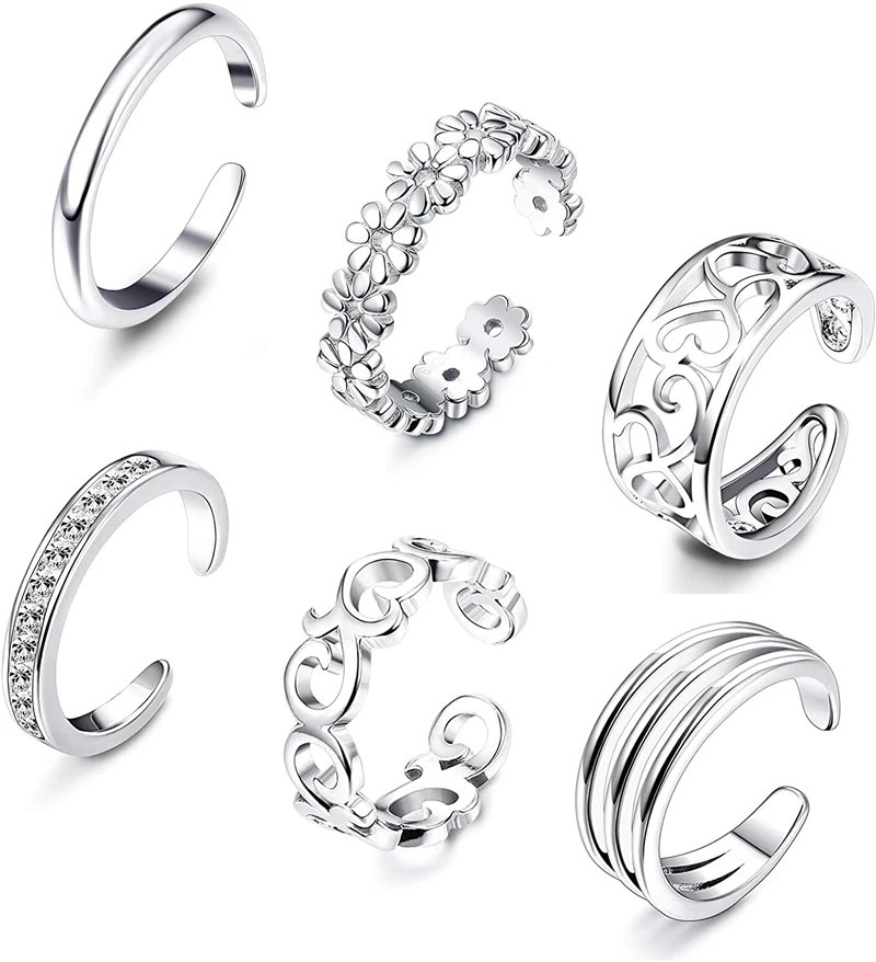 6Pcs Open Toe Rings for Women Adjustable Midi Finger Toe Band Ring Set