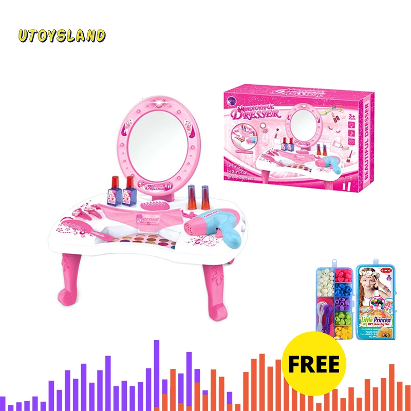 26Pcs Дети ролевые игры игрушечный туалетный столик девушка Косметика Playset+ DIY ручной работы бисера обучающая игрушка набор бисер Playset-синий