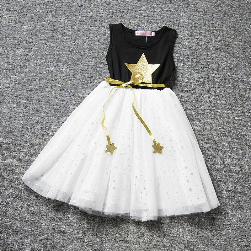 KAVKAS/летнее платье для маленьких девочек платье с блестками с принтом звезды с поясом без рукавов пачка Сетчатое платье принцессы для