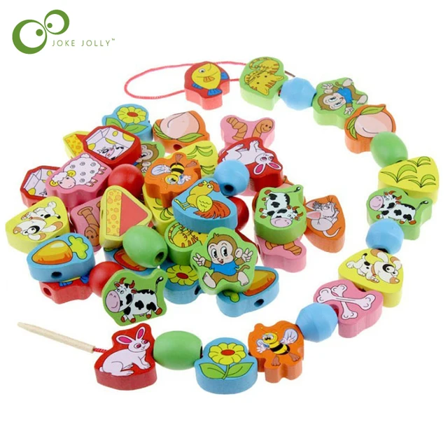 26pcs/SET Wooden Animal Fruit Block stringing beaded Toys For Children Learning & Education Colorful Products Kids Toy 2.5cm WYQ 2