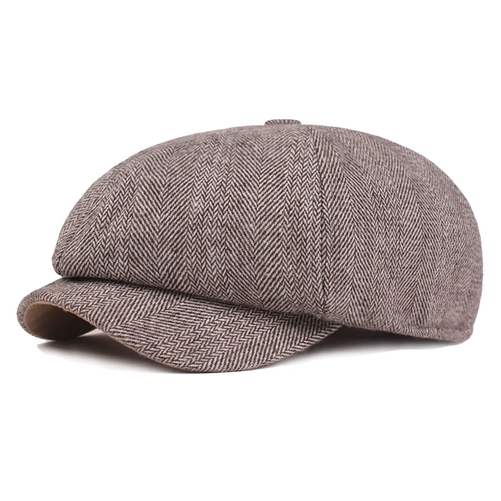 Light Khaki Мужские Newsboy Гольф-берет плоская шляпа повседневные Шапки для вождения зимние теплые уличные шапки CSHAT0437 - Цвет: Light Khaki
