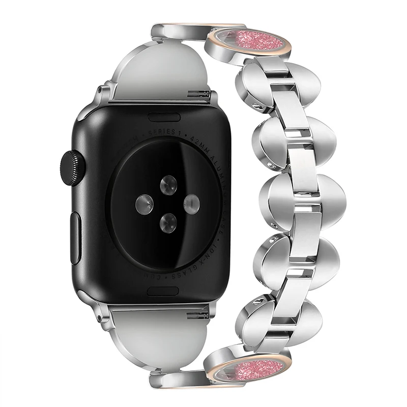 Rose Gold Роскошный ремешок с алмазной петлей для Apple Watch, ремешок 44 мм 40 мм, дизайнерские ремешки с зыбучим песком для iwatch, серия 4, 3, 2, 1, 42 мм, 38 мм, аксессуары - Цвет ремешка: Rose Gold