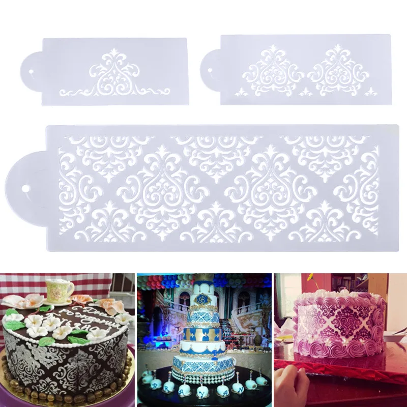 3Pcs Practical Lace Flower Cake Cookie Fondant Side Baking Stencil Wedding Decorating Tool MUMR999 | Дом и сад