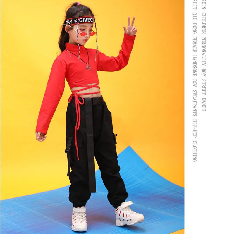 Girl dance costume children costumes children hip hop clothing sweatshirt black shirt top crop casual pants for girl jazz dance costume ballroom dancing clothes