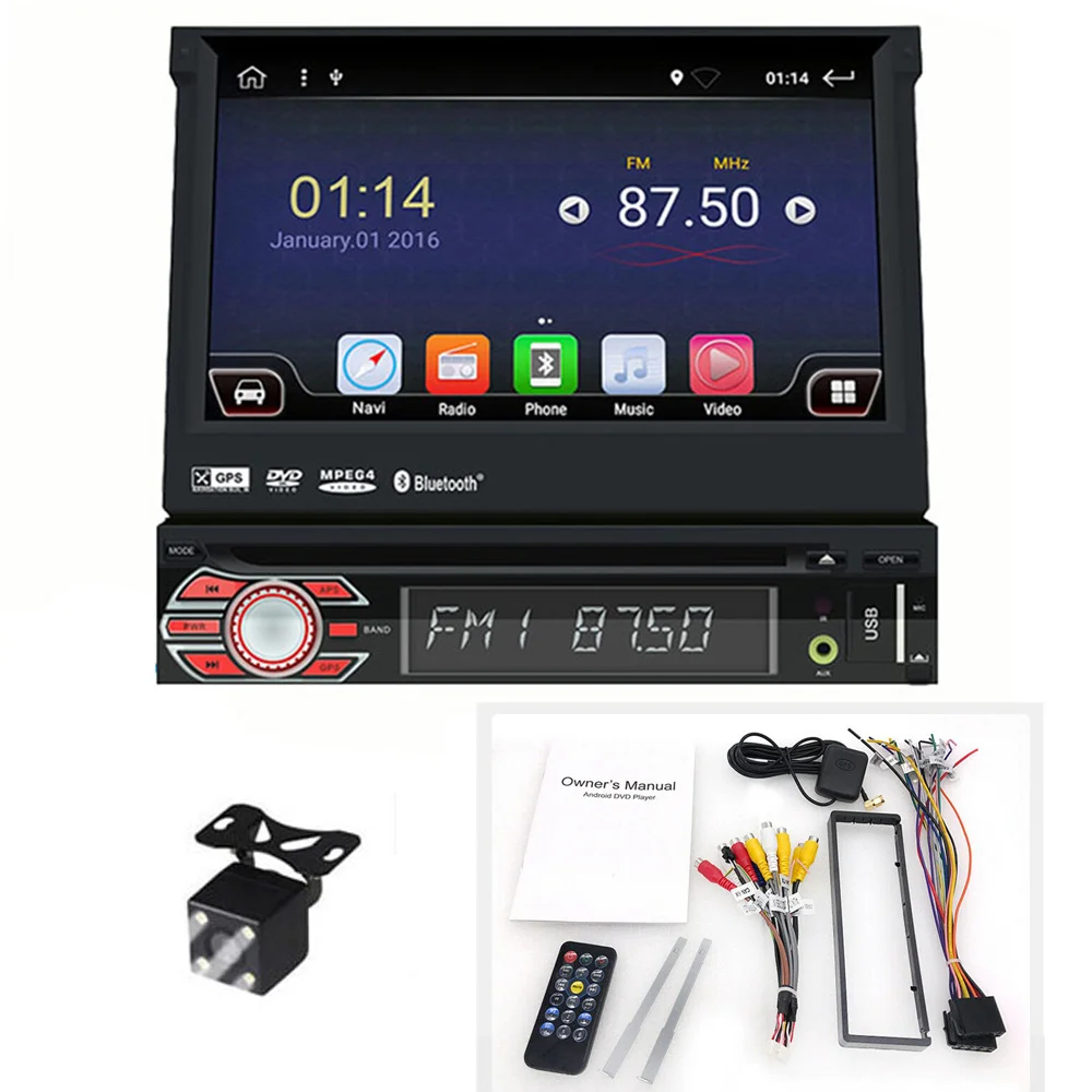 Выдвижной 7 дюймов 1din Android 9,1 автомобильный Радио dvd-плеер gps навигация универсальный автомобильный мультимедийный плеер стерео головное устройство - Цвет: Car DVD with cam