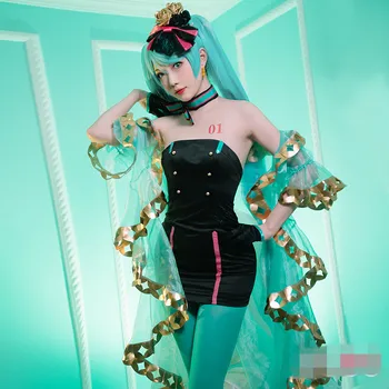 

Anime Vocaloid 12th Anniversary Miku Cosplay Costume Magic Birthday Dress Hat Veils