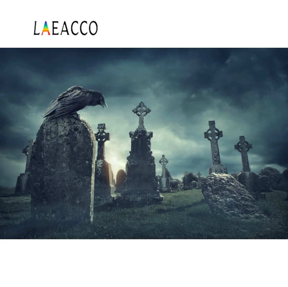 Laeacco Хэллоуин фоны фотография камень для ворот настенного крепления блеск Звезда Луна гробница ночь Живописный фон фотосессия Фотостудия
