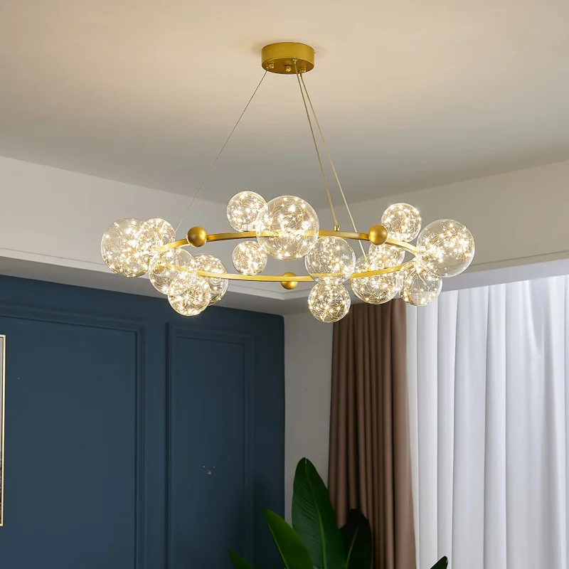 Creative Modern Nordic LED Chandelier Lighting Dining Living Room Glass Ball Hanging Lamp Bedroom Lobby Deco Round Gold Fixtures