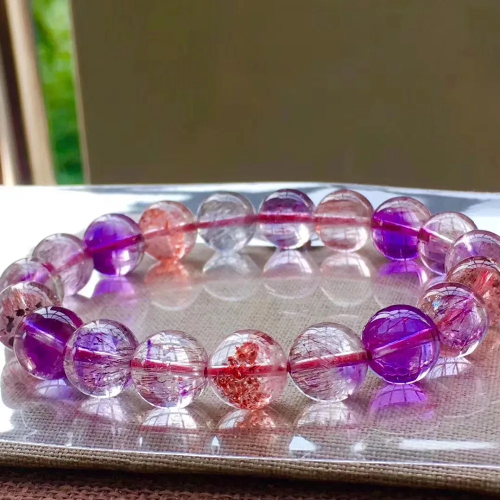 10,5 мм натуральный красный Lepidocrocite КВАРЦ СУПЕР семь 7 модный браслет с камнями Кристалл Круглые бусины для женщин и мужчин сертификат AAAAA
