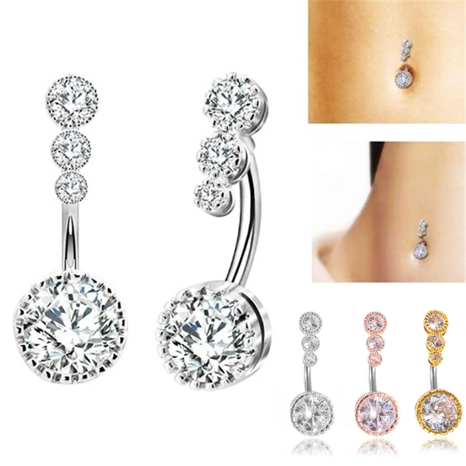 

Women Cubic Zirconia Belly Button Ring Body Piercing Navel Jewelry Accessory