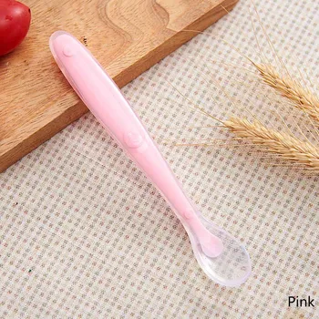 

new solid color Baby Spoon Safety Tableware Infant Learning Spoons Baby Soft Silicone Feeding Spoon