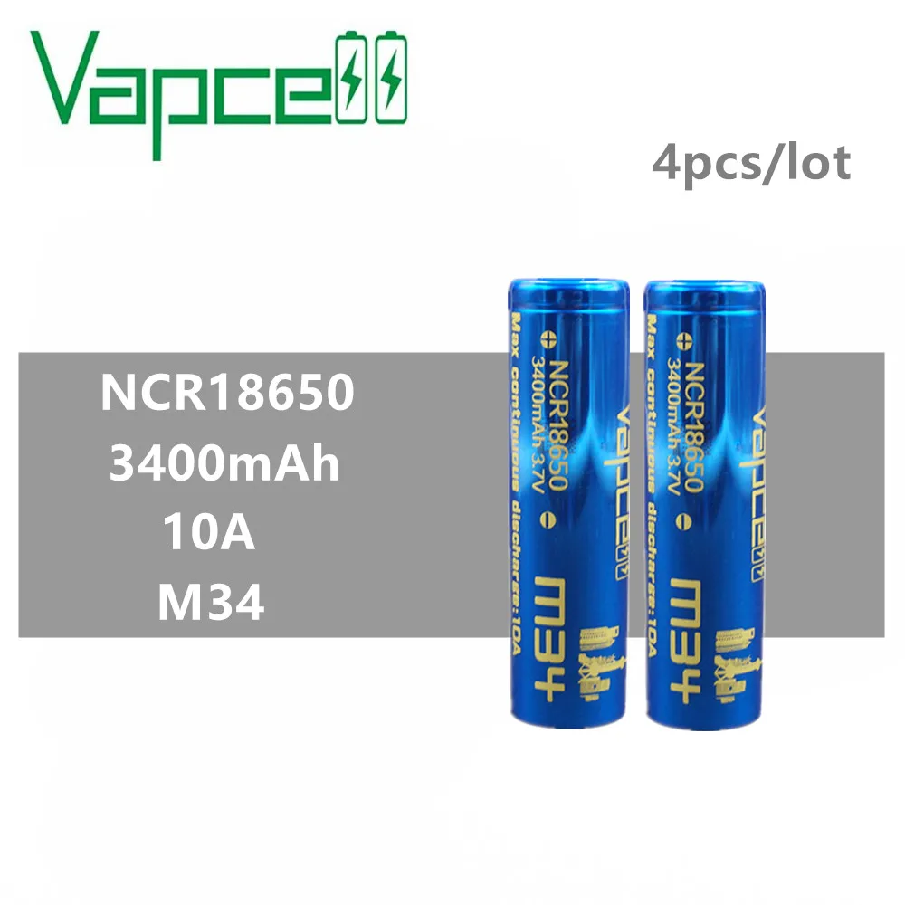 4 шт. Vapcell новейшая батарея высокого качества NCR 18650 3400 мАч 10A перевернутая M34