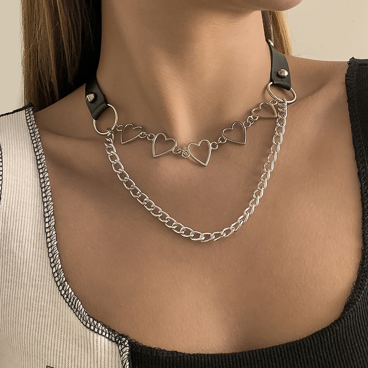 Fashion PU Leather Heart Choker Necklace Women Chocker Necklaces Punk Statement Jewelry Collier Wed 