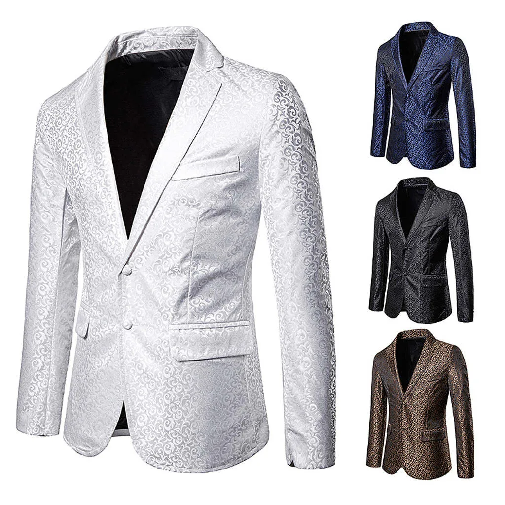 Блейзер Masculino Slim Fit Мужская осенне-зимняя повседневная куртка на пуговицах с золотым принтом пальто с длинными рукавами топ мужская куртка Верхняя одежда Пальто