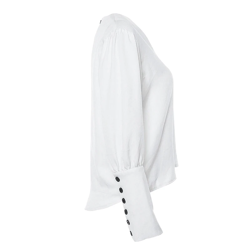 Wenyujh женские блузки с пышными рукавами и пуговицами, белые топы с v-образным вырезом, Модные осенние офисные женские уличные свободные тонкие рубашки