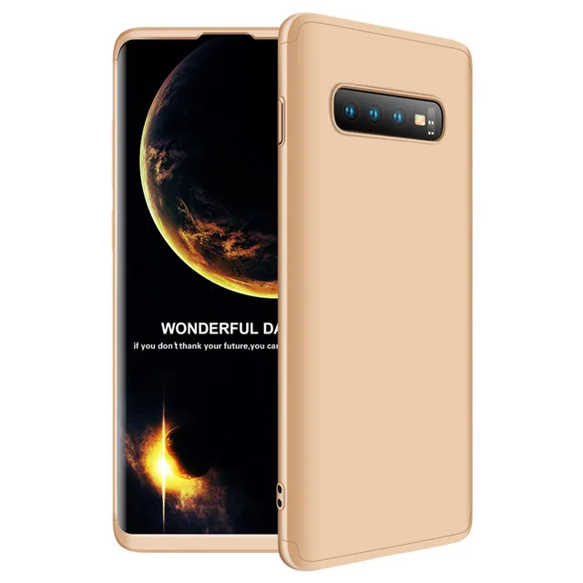 360 чехол с полной защитой для samsung S10 Plus, чехол, Роскошный Жесткий PC противоударный чехол на заднюю панель для samsung Galaxy M10 M20 S10 E - Цвет: Gold