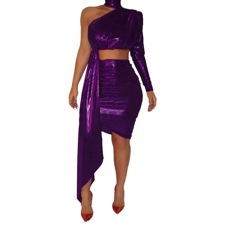 

Metal Skirt Set Shiny Bandage Lace Up Sequins Mini Skirt Set Sexy Club Party Club Two Piece Sets