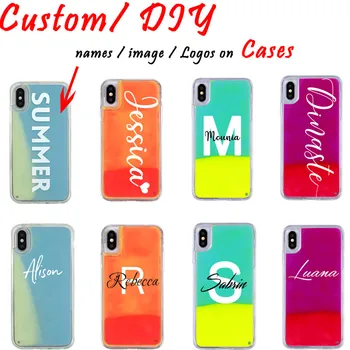 

Custom name logo photo Noctilucent Quicksand case for iPhone 11 Pro 6S XS Max 7 7Plus 8 8Plus X Luminous Phone Case Personalized