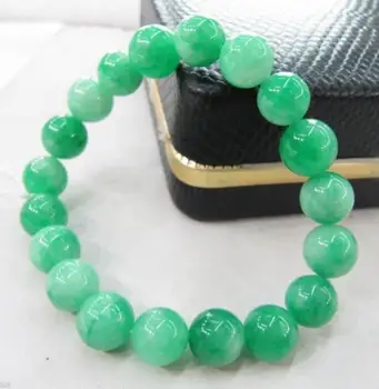 

Free shipping BLESSING Chinese Green Jades 10mm Beads elastic Bracelet (no box)