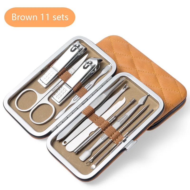 11-piece set Профессиональный 19 шт./компл. Многофункциональный Нержавеющая сталь стрижки ногтей инструмент кусачки для ногтей комплект Красота ножницы для ногтей кусачки для ногтей комплект - Цвет: 11-piece set