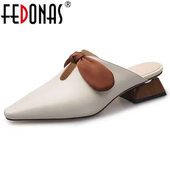 

FEDONAS Women Genuine Leather Elegant Butterfly-knot Pumps Spring Summer Slip-on Shoes Woman Pointed Toe Female Casual Slippers
