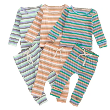 

Autumn Infant Toddler Baby Boy Girl Striped Clothes 2Pcs Long Sleeve Pullover + Pants Knitted Comfortable Suit
